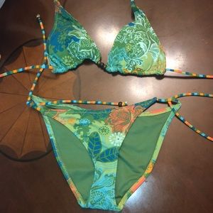 Green, blue and orange bikini set